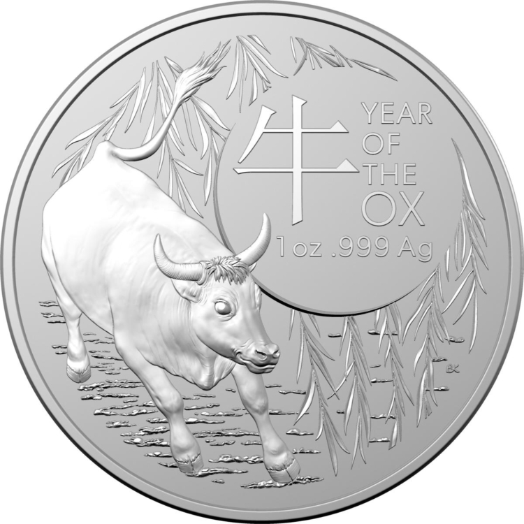 1 troy ounce zilveren munt Lunar RAM serie Os 2021