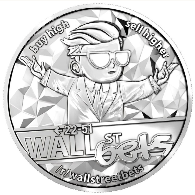 1 troy ounce zilveren munt Wallstreetbets 2021