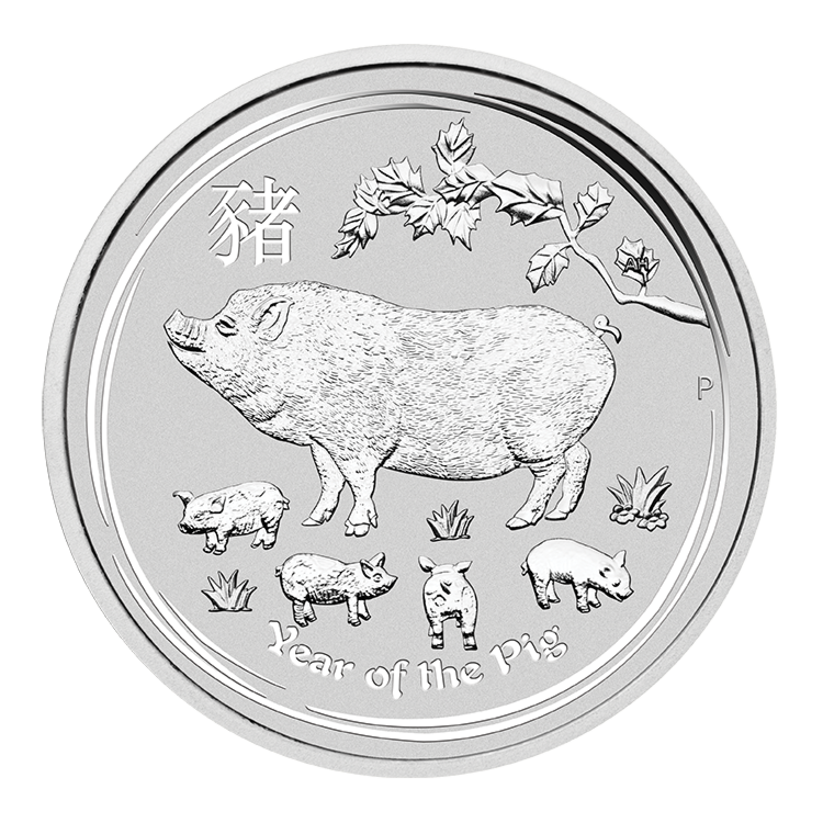 Zilveren Lunar munt jaar van het varken - 5 troy ounce 2019
