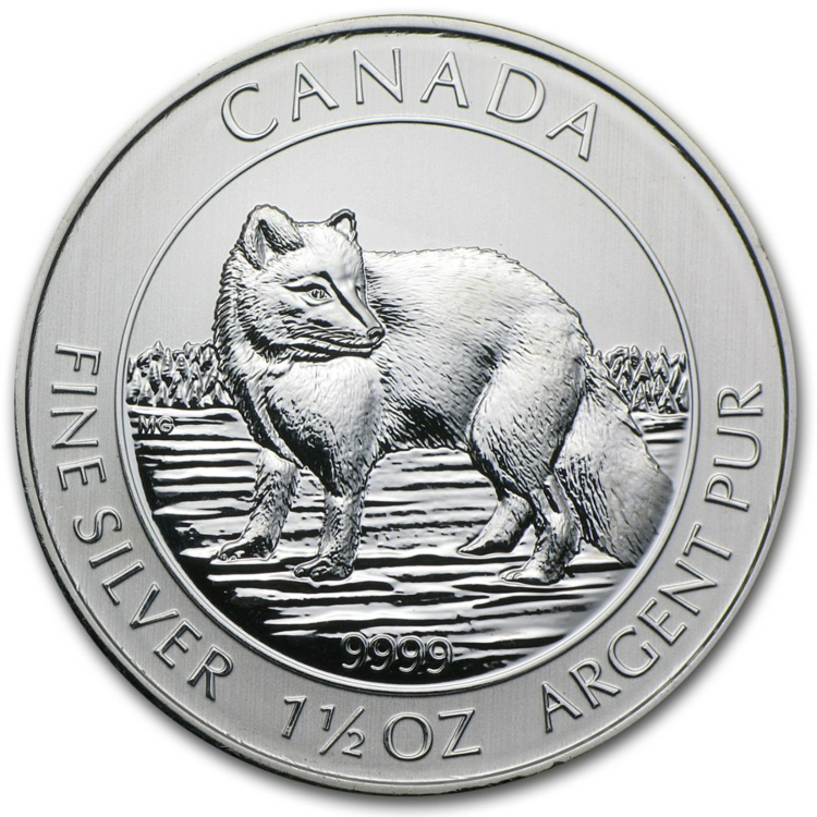 1.5 troy ounce zilveren Arctic Fox munt 2014