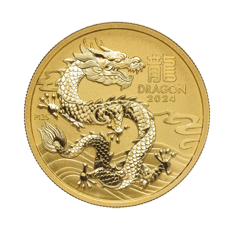 Voorzijde 1 troy ounce gouden Lunar Year of the Dragon munt 2024