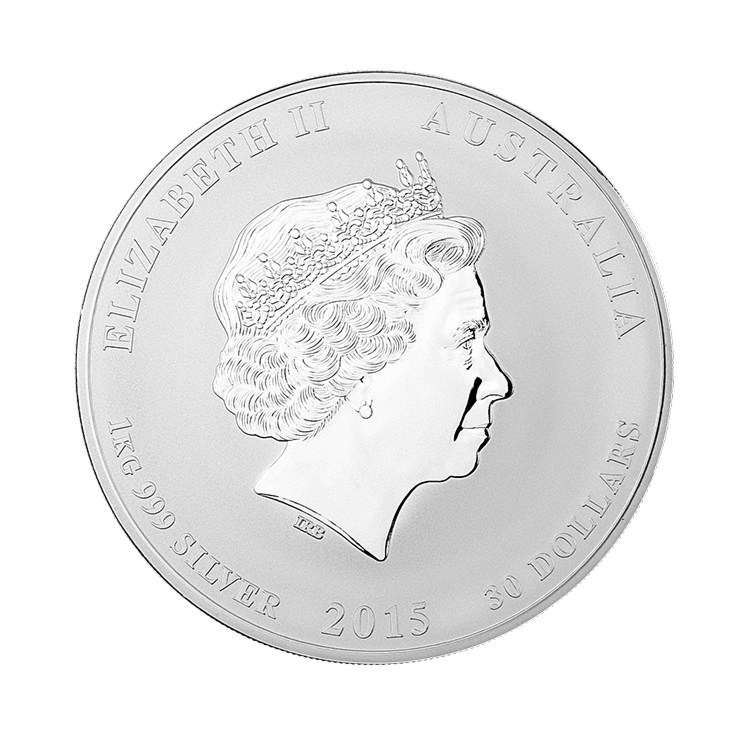 Achterzijde 1 kilo zilver Lunar munt 2015 - jaar van de geit