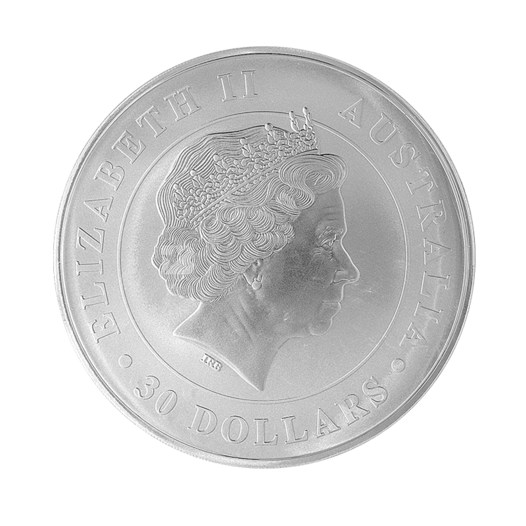 Achterzijde 1 kilogram zilver Kookaburra munt 2016
