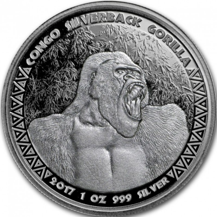1 Kilogram zilveren munt Gorilla Congo 2017