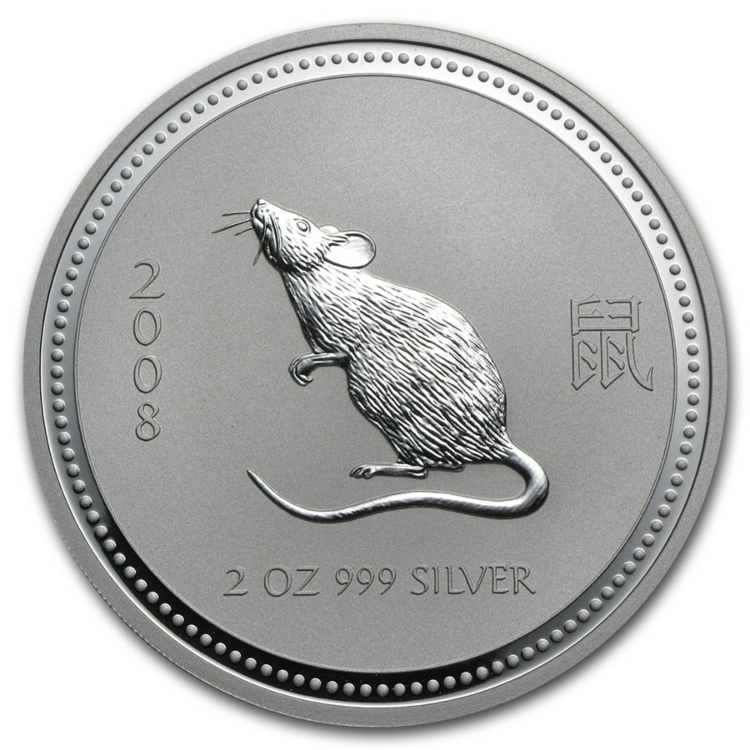 2 troy ounce zilveren Lunar munt 2008 - jaar van de muis