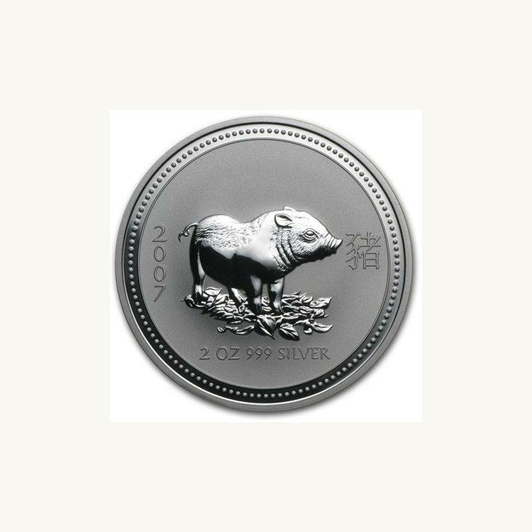 2 troy ounce zilveren Lunar munt 2007 Jaar van het varken