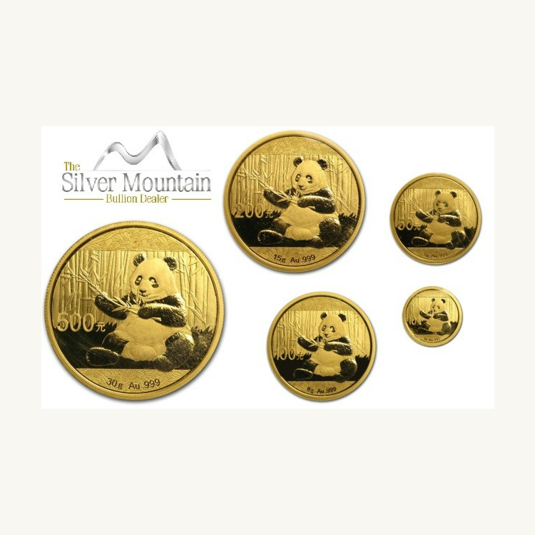 5-Delige set gouden munten Panda 2017