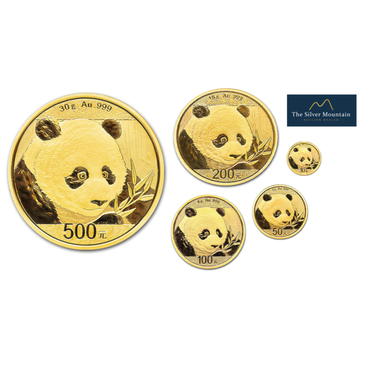5-Delige set gouden munten Panda 2018