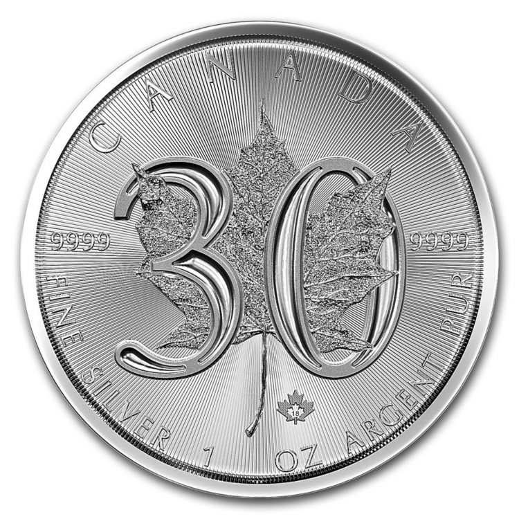 1 Troy ounce zilveren Maple Leaf 2018 - Jubileum 30 jaar