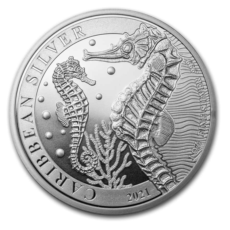 1 troy ounce zilveren munt Caribbean Seahorse 2021