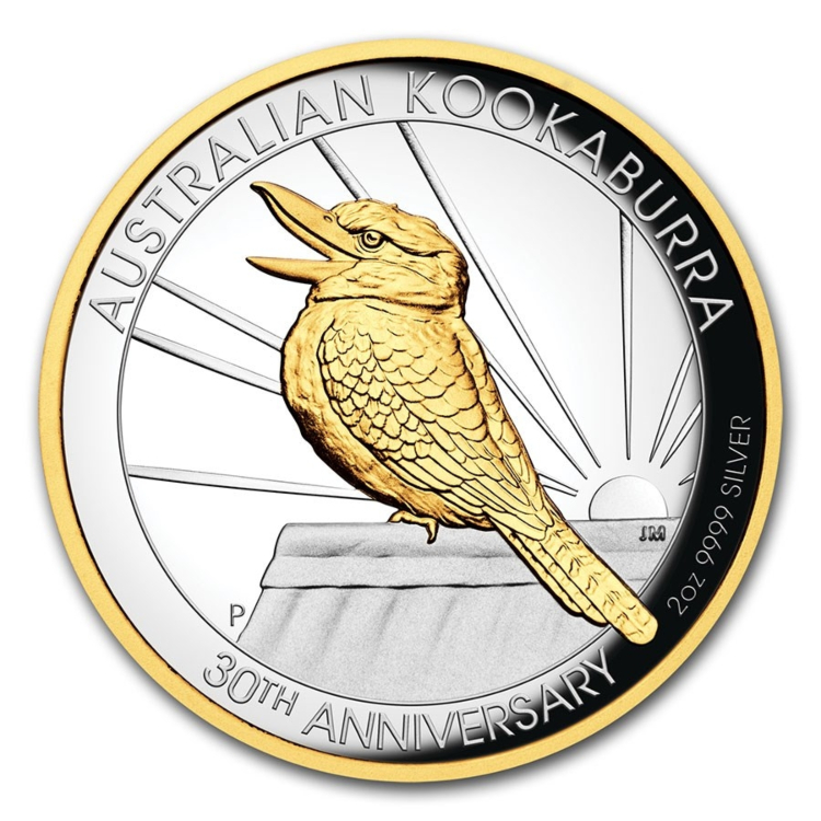2 troy ounce vergulde zilveren munt Kookaburra 2020 Proof