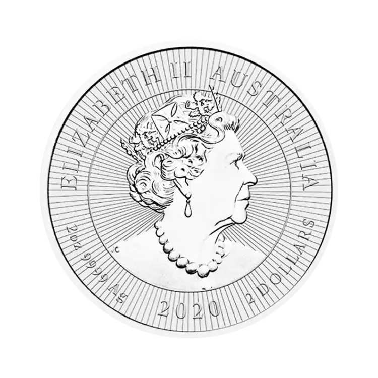Ontwerp van de 2 troy ounce zilveren Kookaburra munt 2020