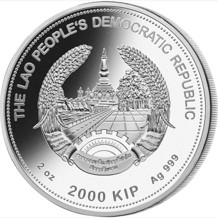 2 Troy ounce zilveren munt Lunar Pig Jade Laos 2019