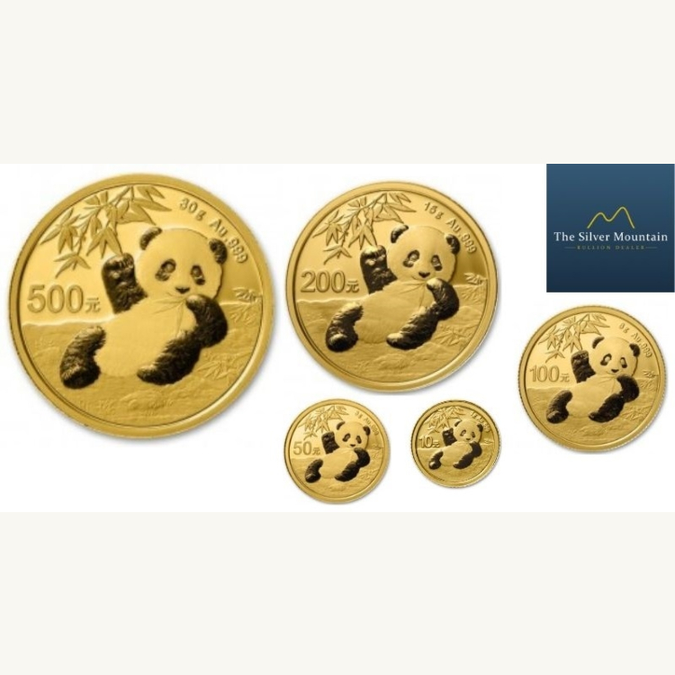 5-Delige set gouden munten Panda 2020