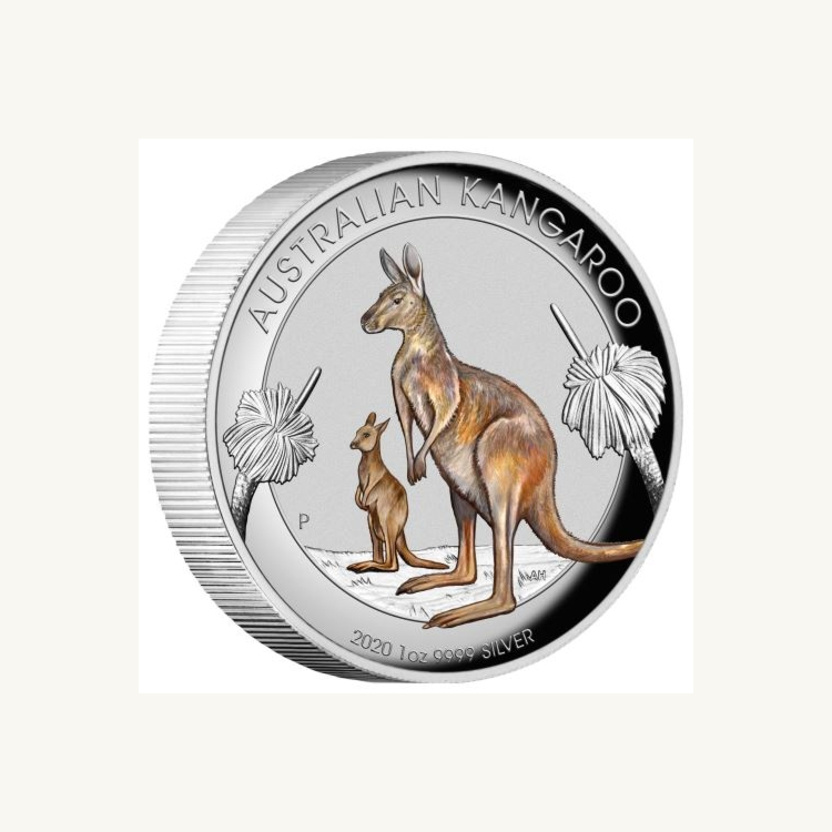 1 Troy ounce zilveren munt Kangoeroe 2020 kleur