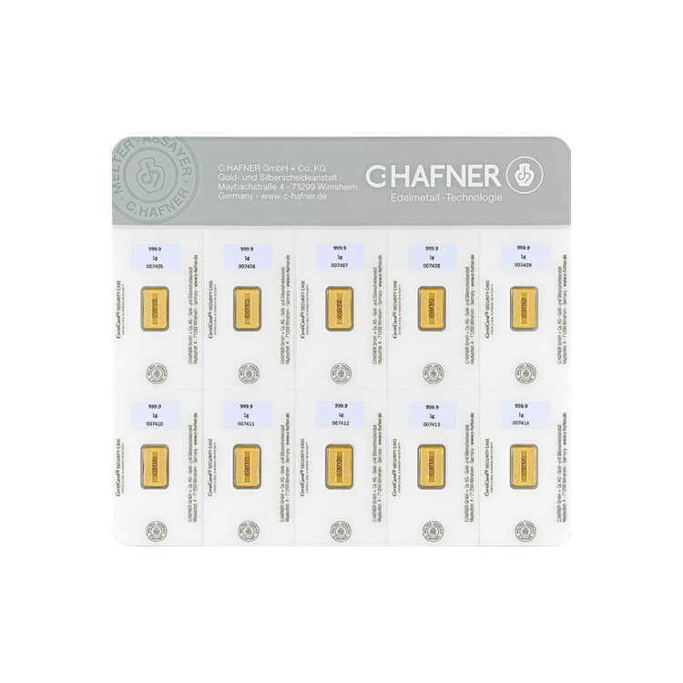 Certificaat van echtheid C. Hafner 10x 2 gram goudbaar SmartPack