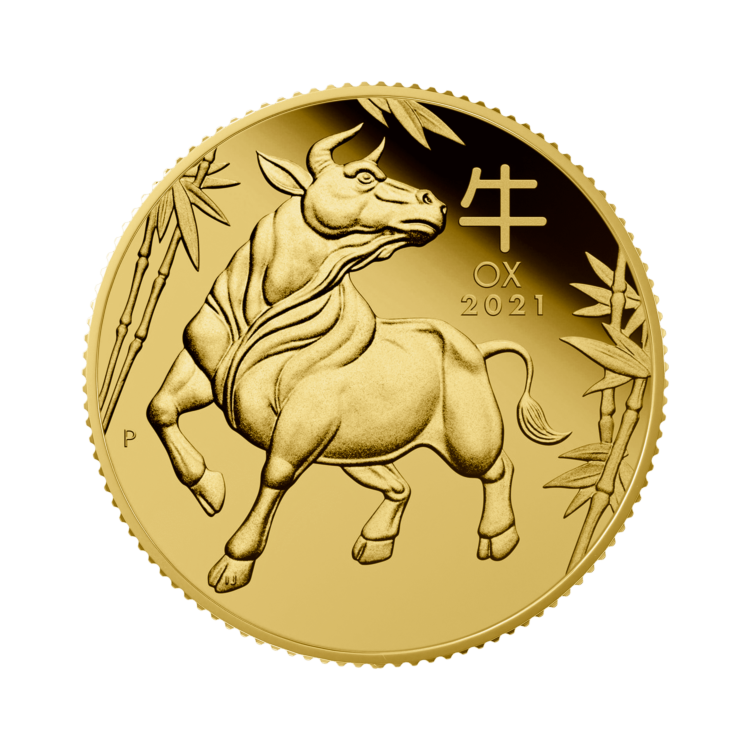 Ontwerp gouden Lunar 2021 munt jaar van de Tijger