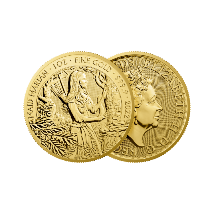 Voor- en achterzijde 1 troy ounce gouden munt Maid Marian 2022