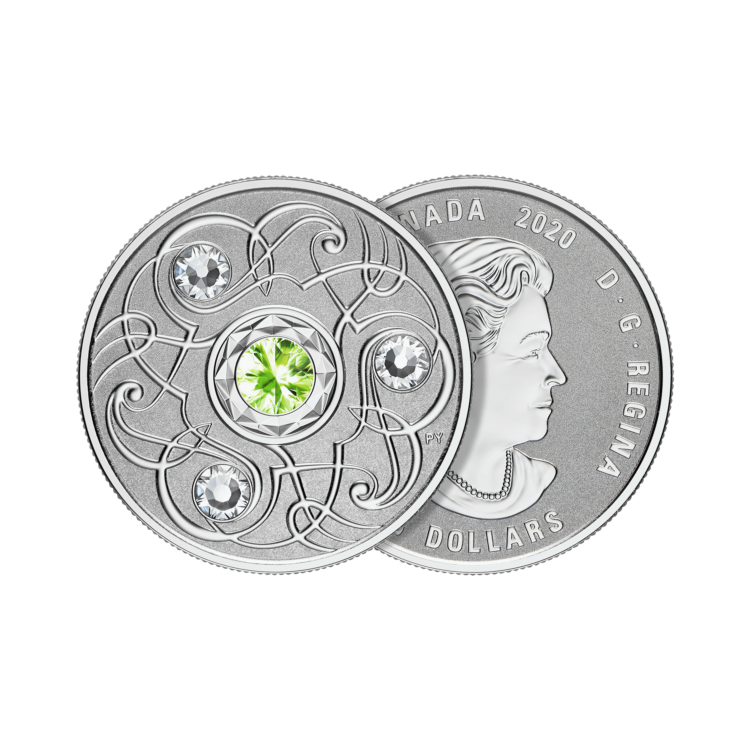 Zilveren munt Birthstone Swarovski Augustus 2020