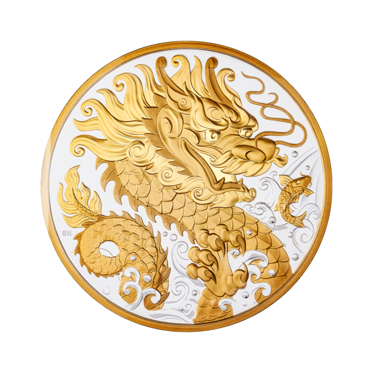 Design zilveren Triumphant Dragon munt