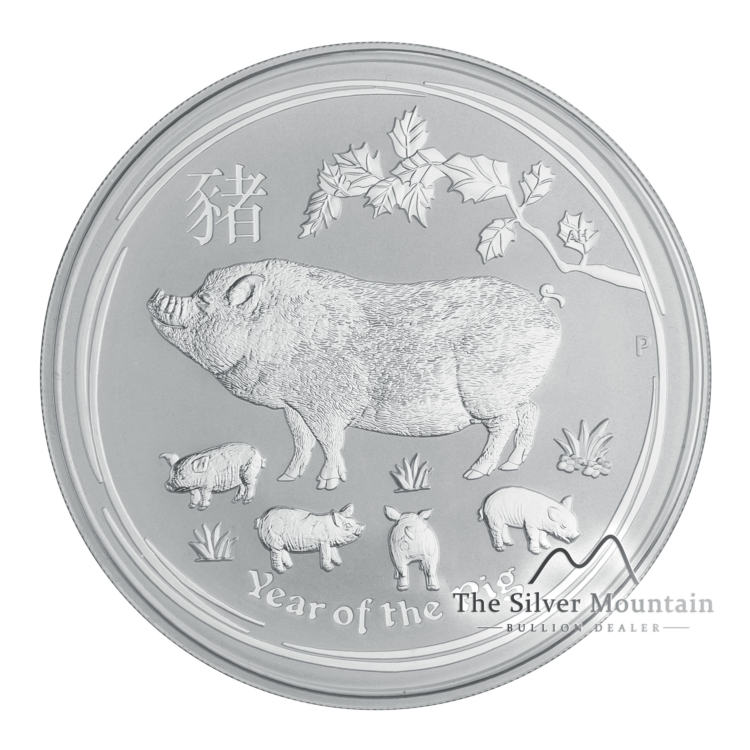 Zilveren Lunar munt jaar van het varken - 5 troy ounce 2019
