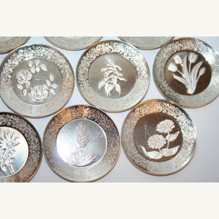 Floral alphabet - zilveren penningen - Franklin Mint