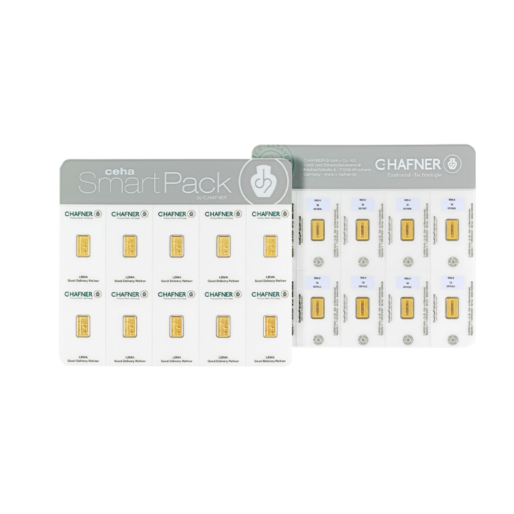 C. Hafner goudbaar SmartPack 10x 1 gram voor- en achterkant