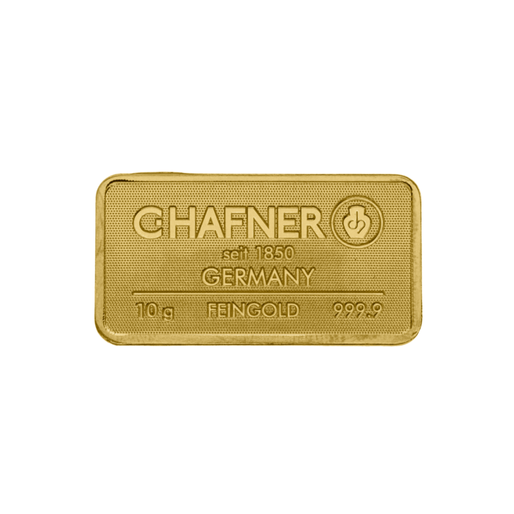 Voorkant C. Hafner goudbaar 10 gram