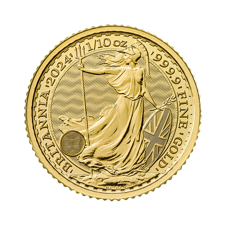 Voorkant van de 1/10 Troy ounce gouden munt Britannia 2024