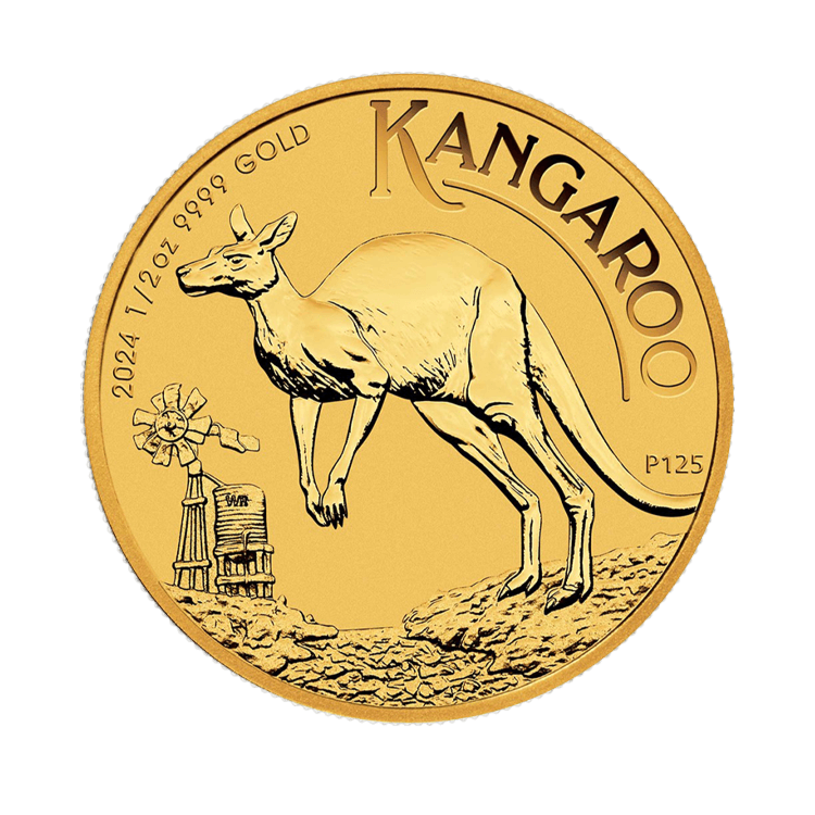 Voorzijde van de 1/2 troy ounce gouden munt Kangaroo 2024