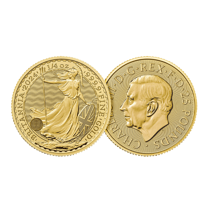 Ontwerp van de 1/4 troy ounce gouden munt Britannia 2024