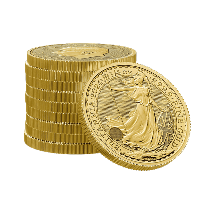 Stapel 1/4 troy ounce gouden munten Britannia 2024
