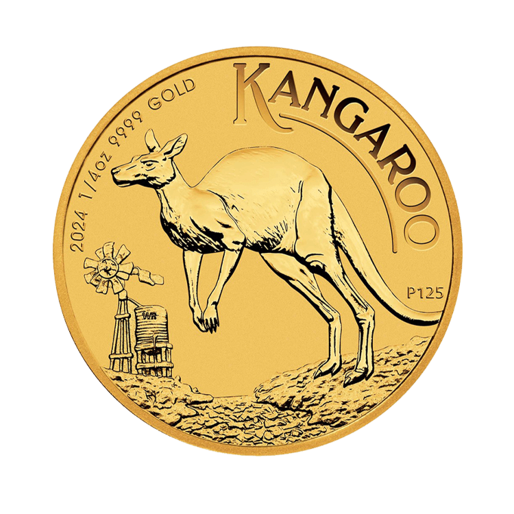 Voorzijde van de 1/4 troy ounce gouden munt Kangaroo 2024