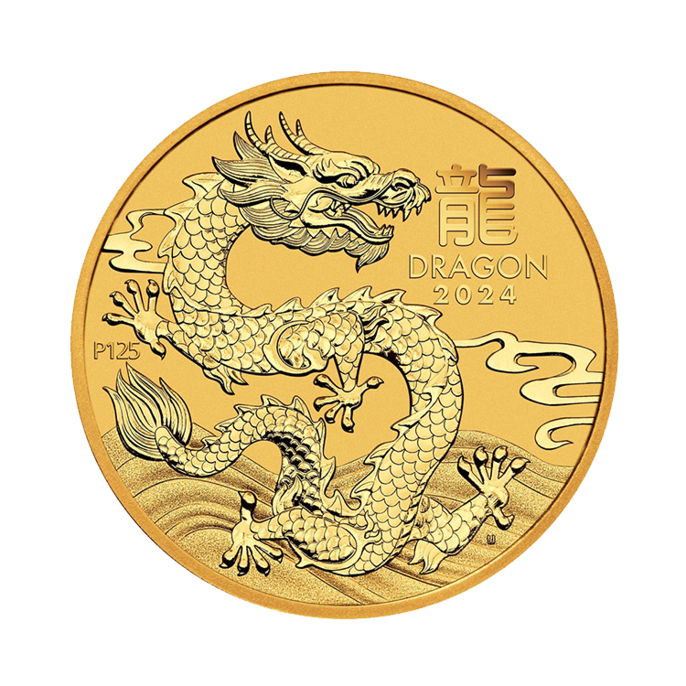 1/4 troy ounce gouden munt Lunar 2024 voorzijde
