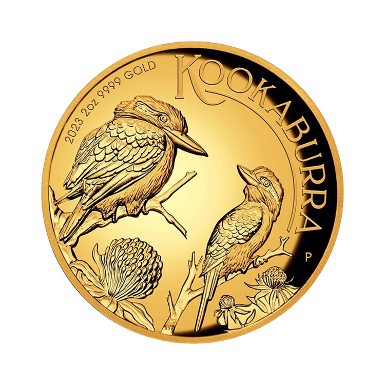2 troy ounce gouden munt Kookaburra proof 2023 voorzijde