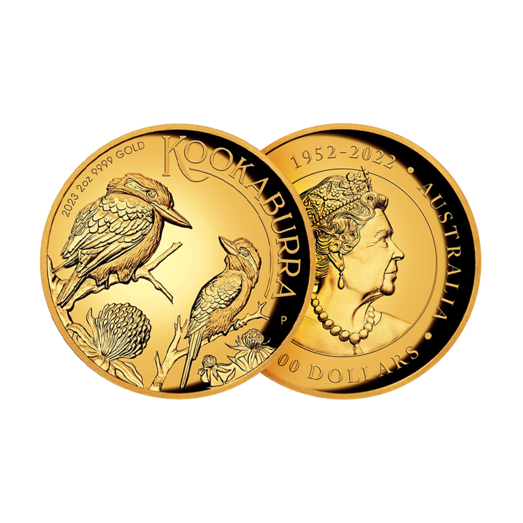 2 troy ounce gouden munt Kookaburra proof 2023 design