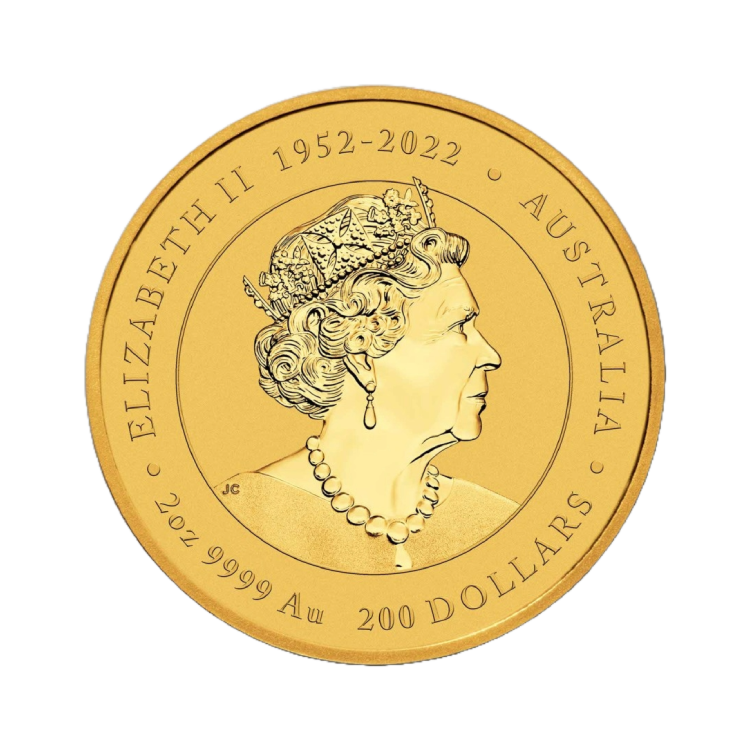 2 troy ounce gouden Lunar munt 2024 achterkant