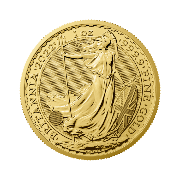 Voorzijde van de 1 troy ounce gouden Britannia munt