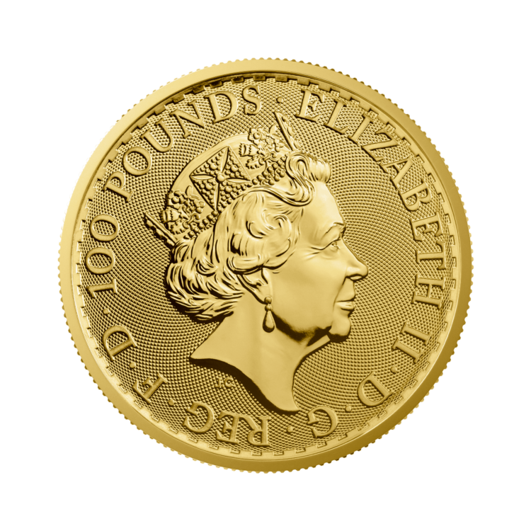 Achterzijde van de 1 troy ounce gouden Britannia munt