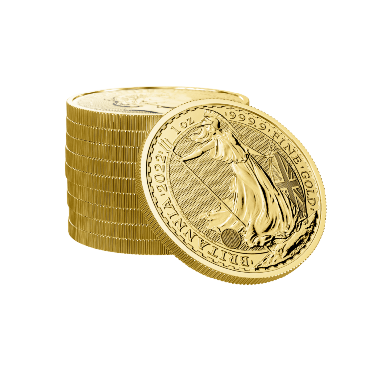 Stappeltje 1 troy ounce gouden Britannia munten