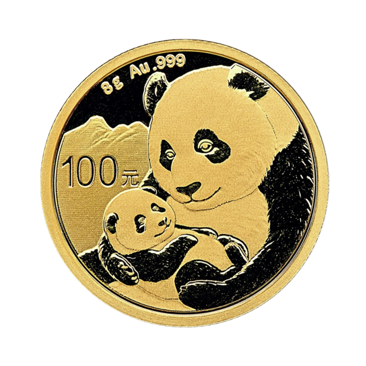 Gouden Panda 2019 van 8 gram met twee reuzenpanda's 