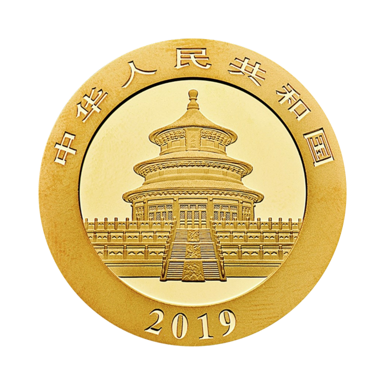 Gouden Panda 2019 van 8 gram met de tempel van Peking