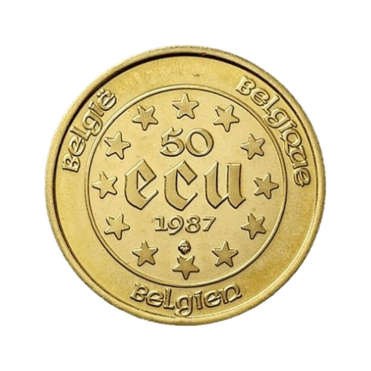 Voorzijde gouden 50 ECU munt België 