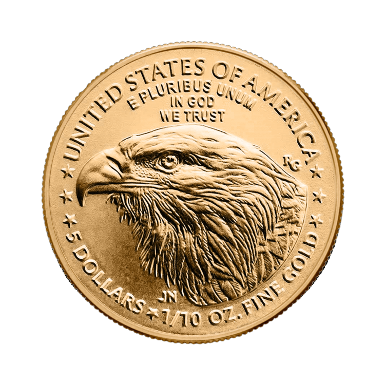 Achterzijde gouden 1/10 troy ounce American Eagle munt 2023