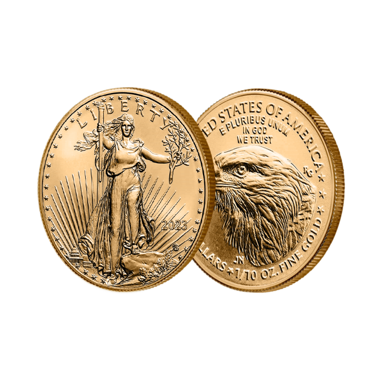 Design gouden 1/10 troy ounce American Eagle munt 2023