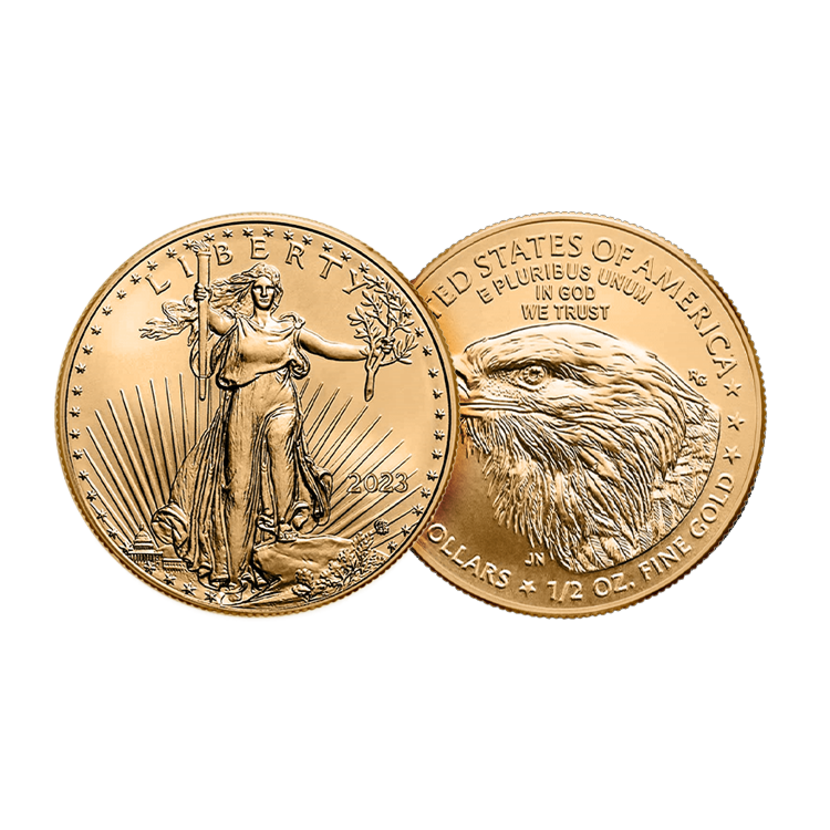 1/2 Troy ounce gouden American Eagle 2023 voor en achterzijde