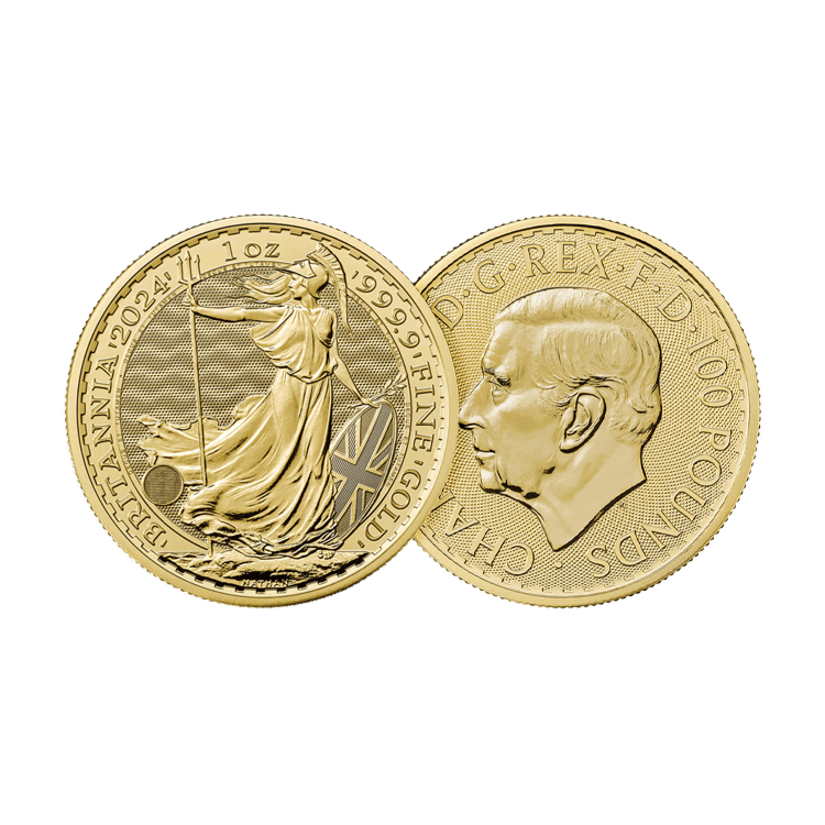 Ontwerp van de 1 troy ounce gouden Britannia munt 2024