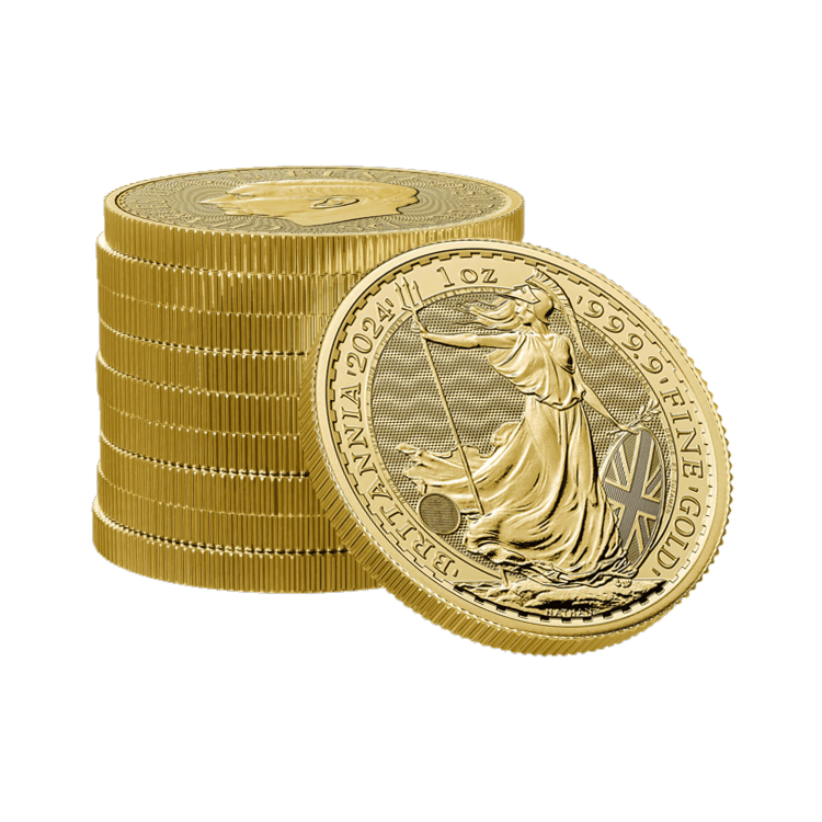 Stappel 1 troy ounce gouden Britannia munten 2024