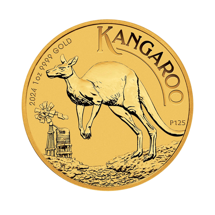 Voorzijde van de 1 troy ounce Australian Kangaroo 2024 munt