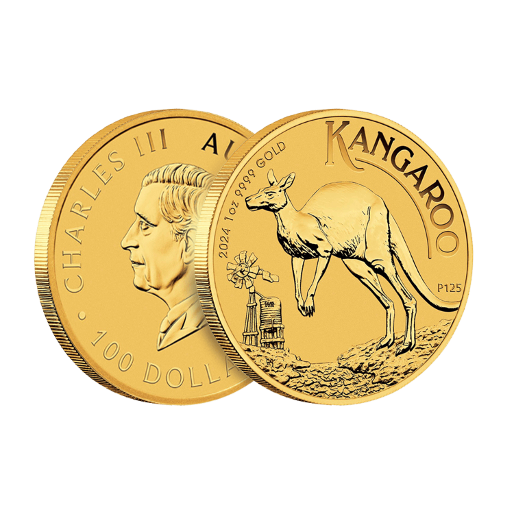 Ontwerp van de 1 troy ounce gouden Australian Kangaroo munt 2024 